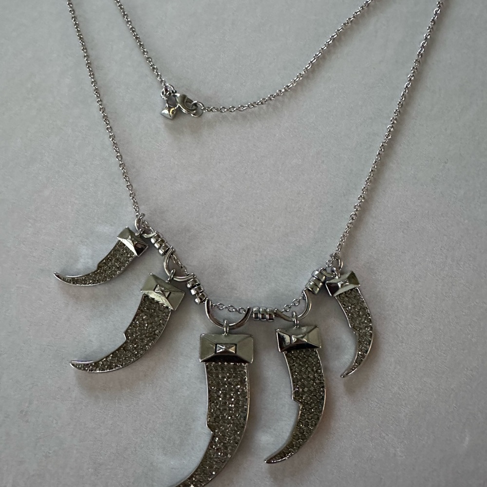 Karen Millen Silver Necklace with Textured Charms